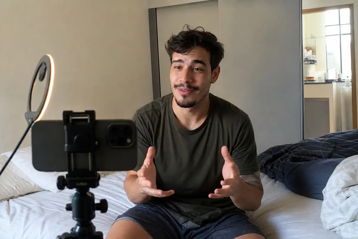 Foto ilustrativa: rapaz gravando vídeo para o canal do YouTube